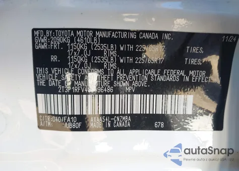 2025 Toyota Rav4 Xle из США, поврежденный, VIN 2T3P1RFV4SC496486